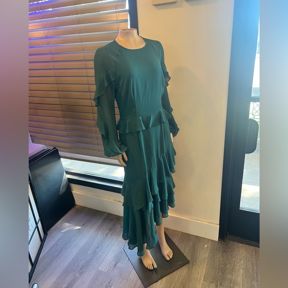 Chic Asymmetrical Teal Ruffle Dress